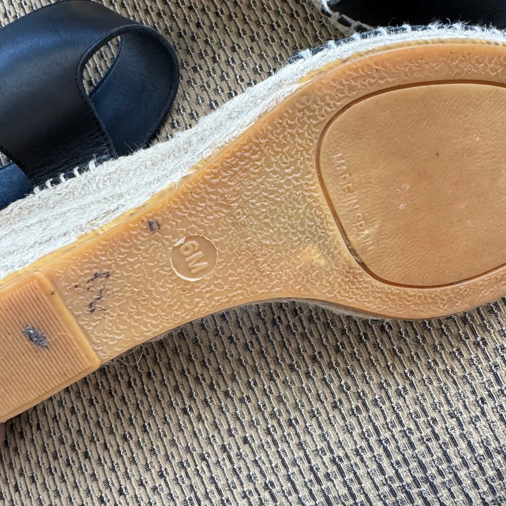 Vince Black Leather Espadrille Wedge Sandals Size 6 - Picture 4 of 13